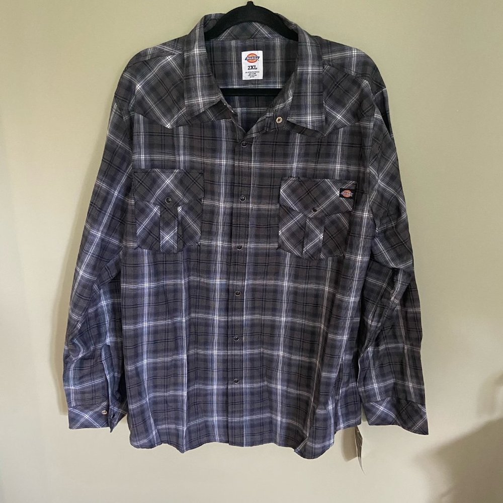 Dickies Plaid Western Style Snap Front Shirt, New